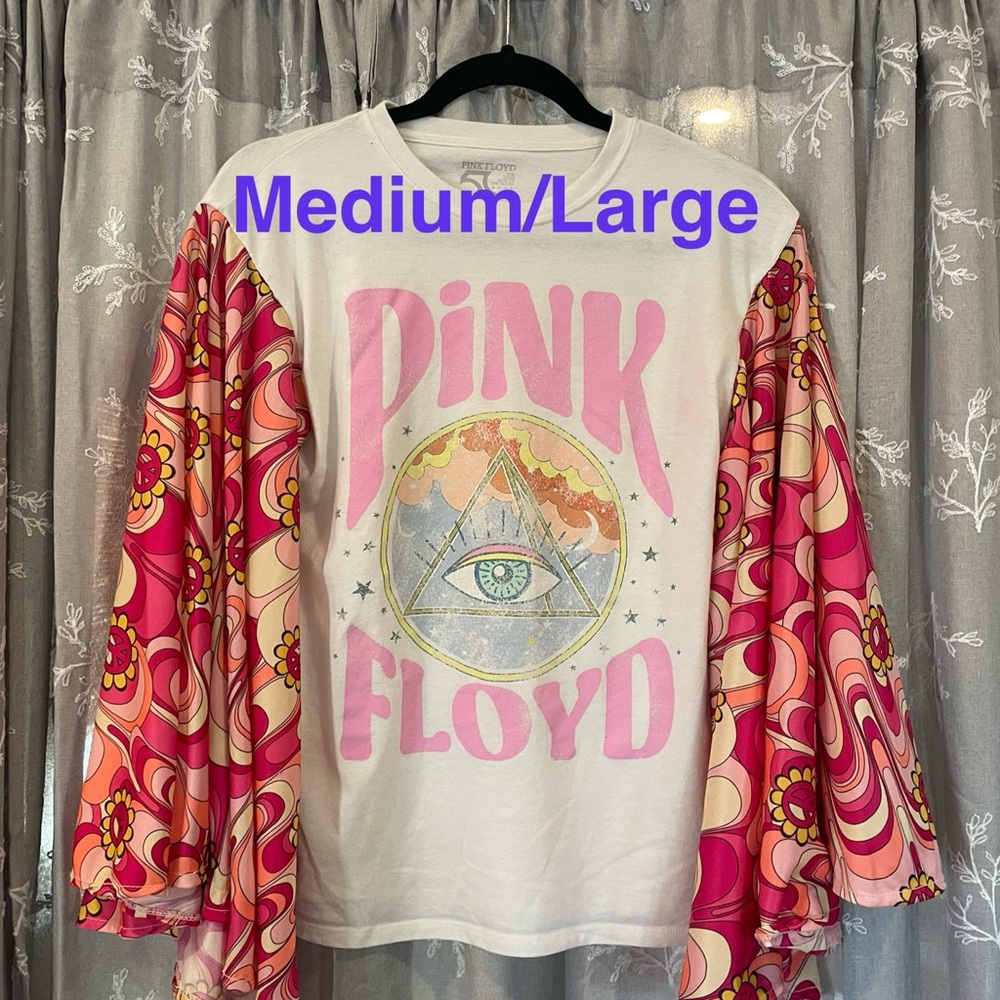 Pink Floyd Graphic Tee with Colorful Long Bell Sleeves